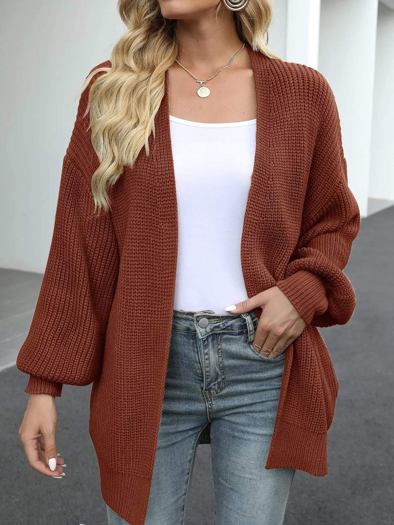 Trendsi Chunky Knit Open Front Cardigan -