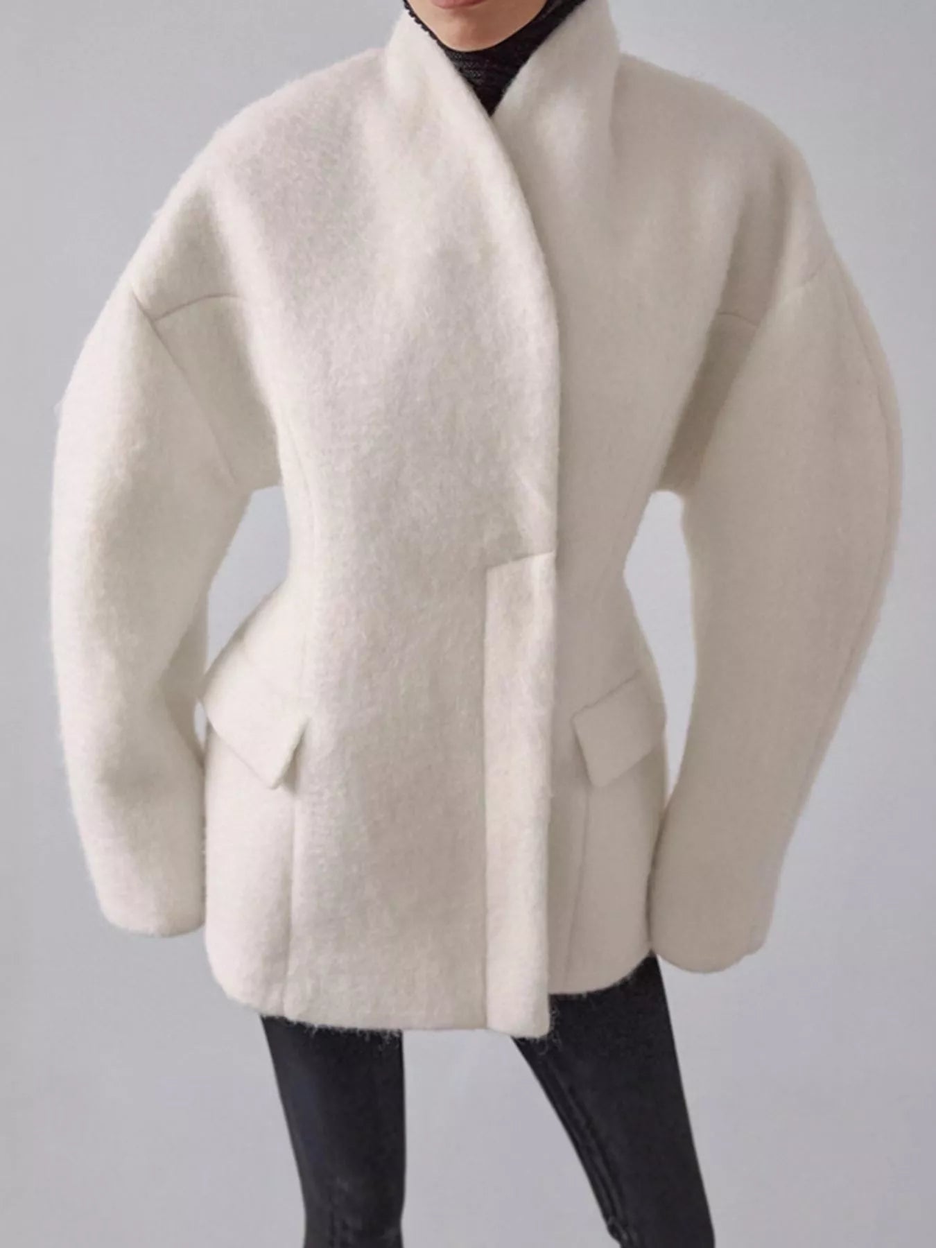 Trendsi Wool-Blend Leg-of-Mutton Sleeves Outerwear -