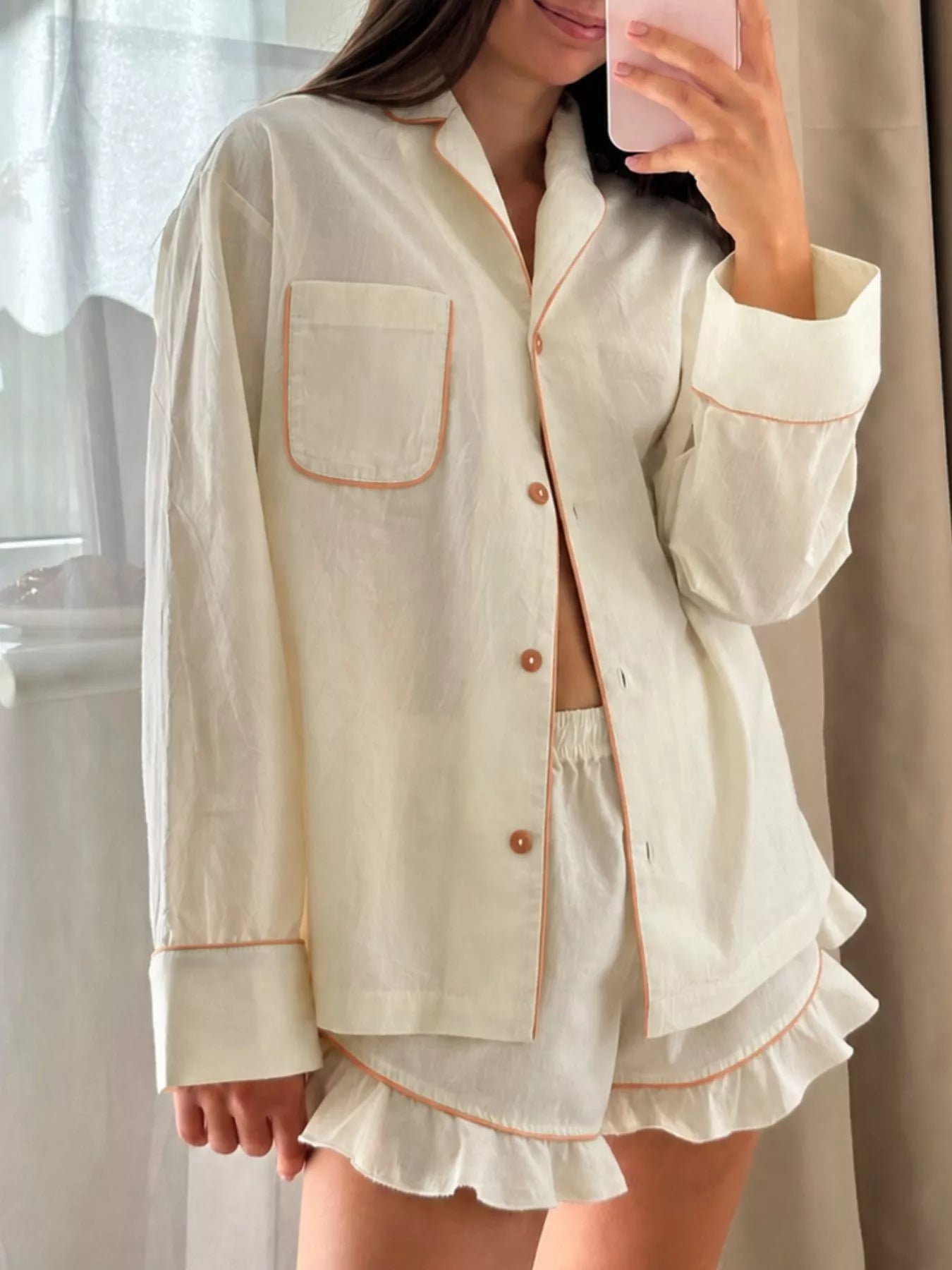 Trendsi Contrast Trim Long Sleeve Top and Shorts Lounge Set -