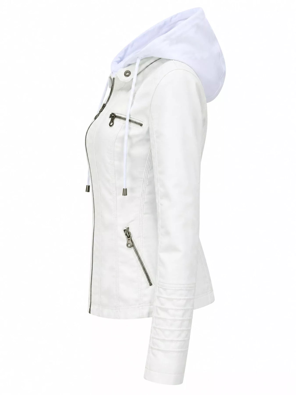 Hooded faux-leather jacket, white side