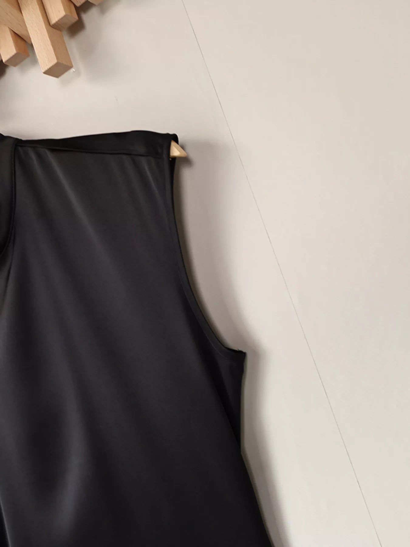Trendsi Satin Mock Neck Sleeveless Mini Dress with Lace Hem -