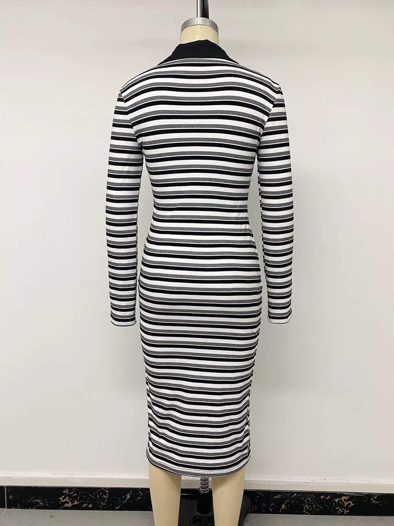 Trendsi Striped Polo Collar Midi Dress -