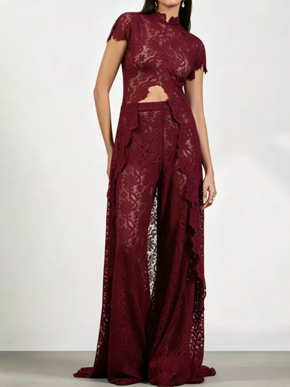Red-Set lace short sleeve top and pants set