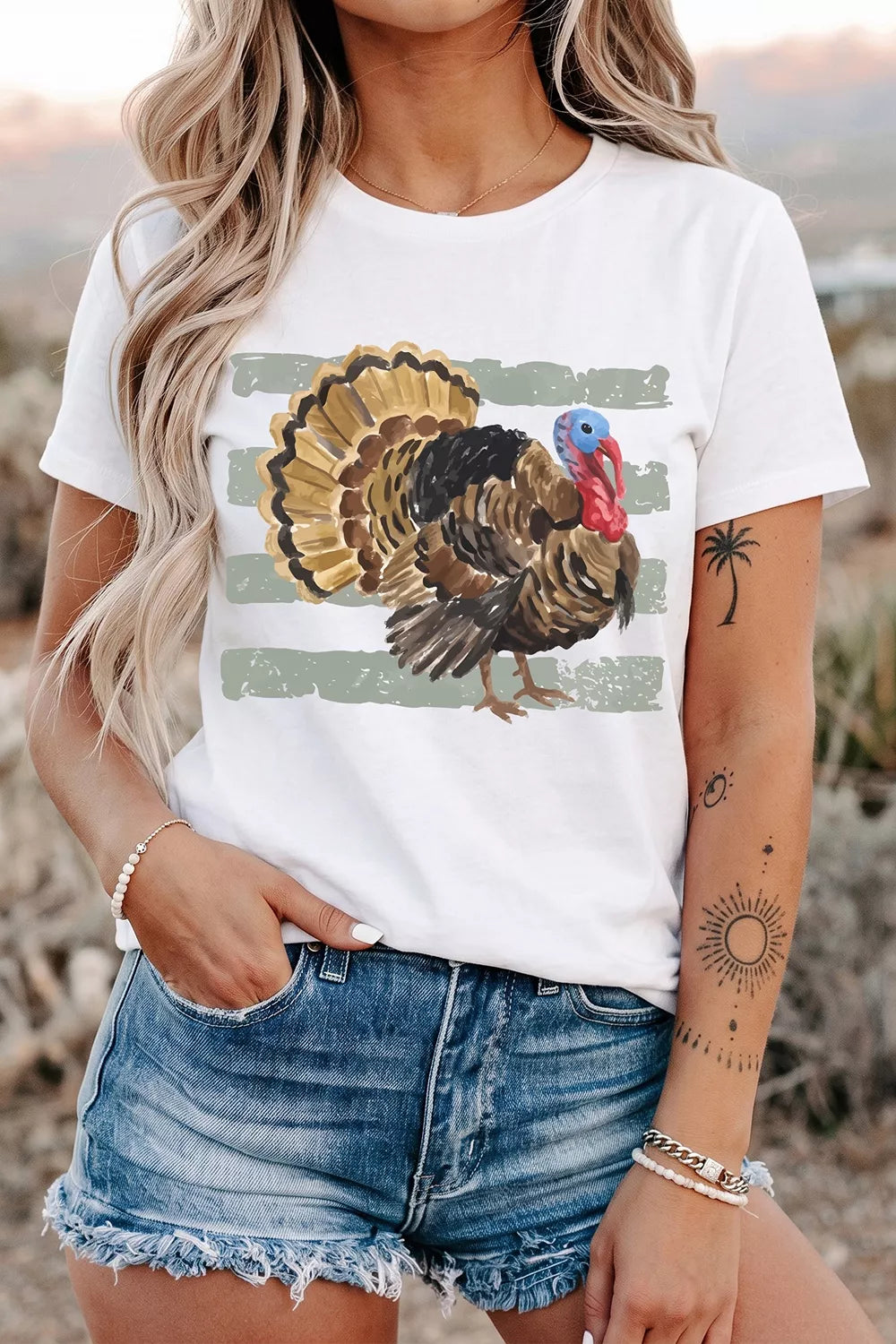 White turkey graphic short sleeve T-shirt, front view