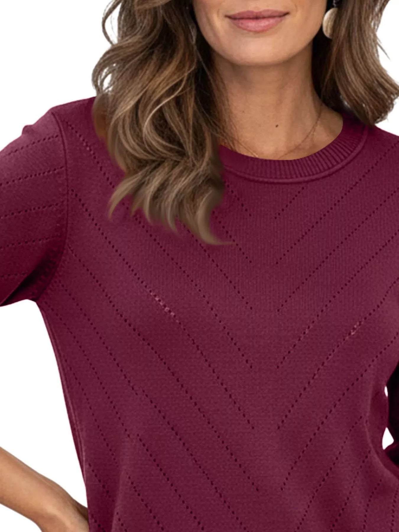 Trendsi Openwork Round Neck Sweater -