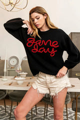 Trendsi BiBi Game Day Metallic Letter Sweater -