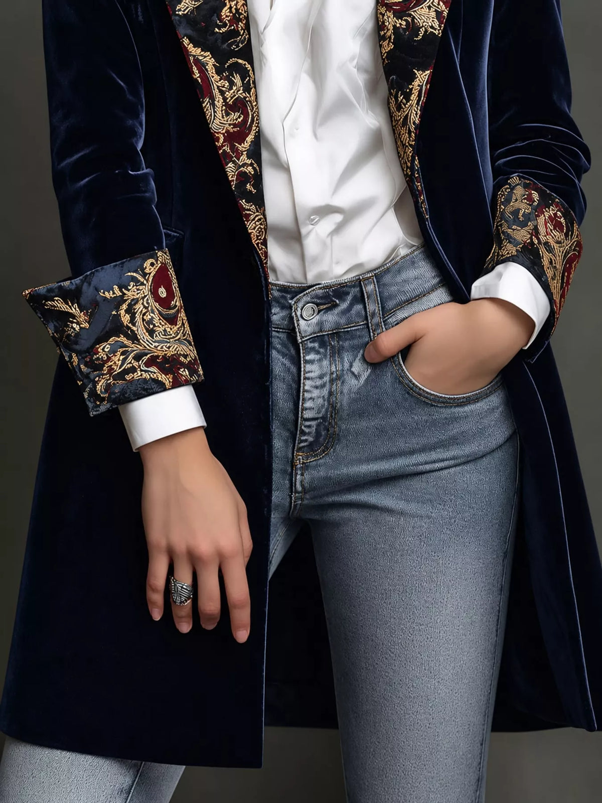 Purple (with Lining) floral lapels and cuffs velvet blazer
