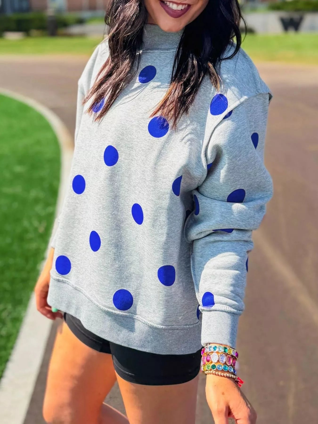 Trendsi Oversized Polka Dot Crewneck Sweatshirt -