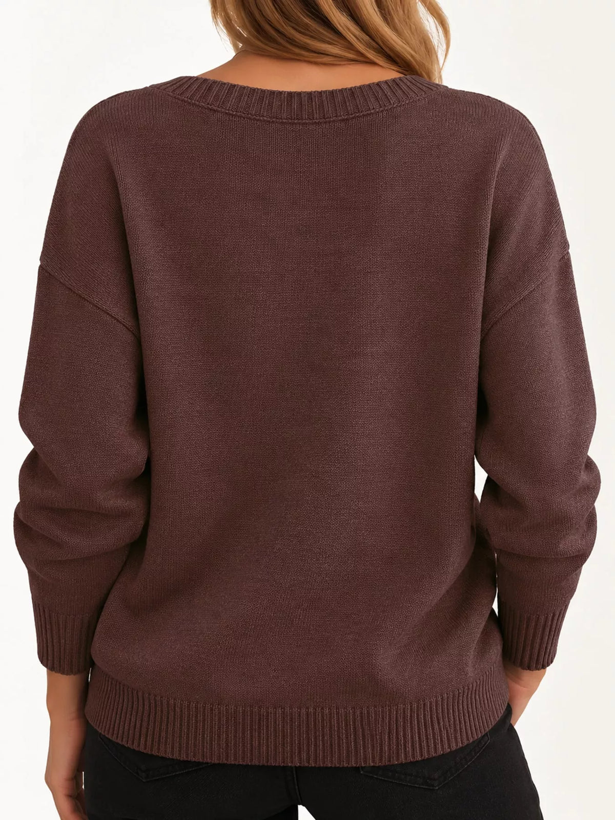 V-neck sweater, brown back