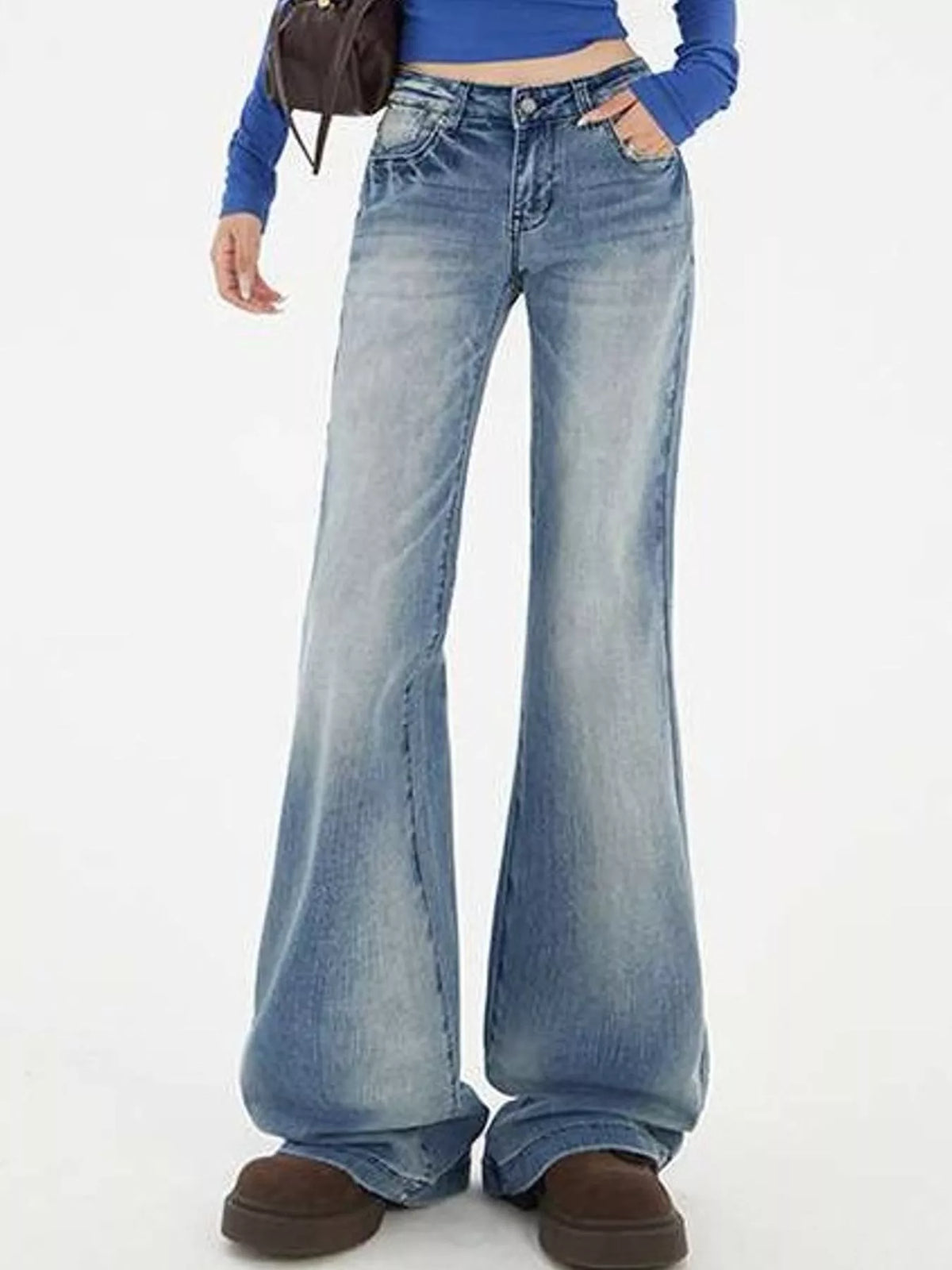 Vintage Wash Flared Leg Jeans in blue