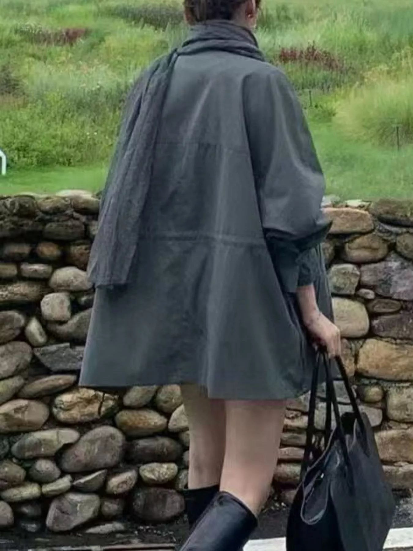 Trendsi Open Front Long Sleeve Trench Coat -