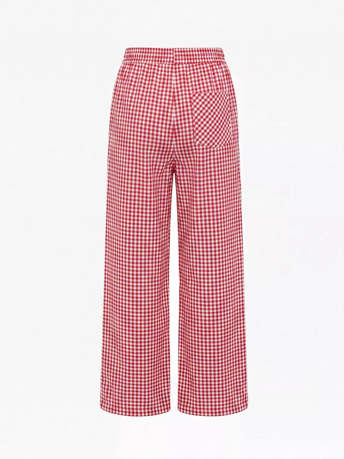 Trendsi High-Waisted Gingham Wide-Leg Drawstring Pants -