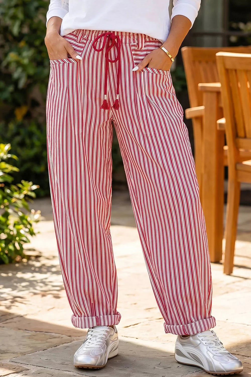Trendsi Stripe Drawstring Casual Loose Pants -