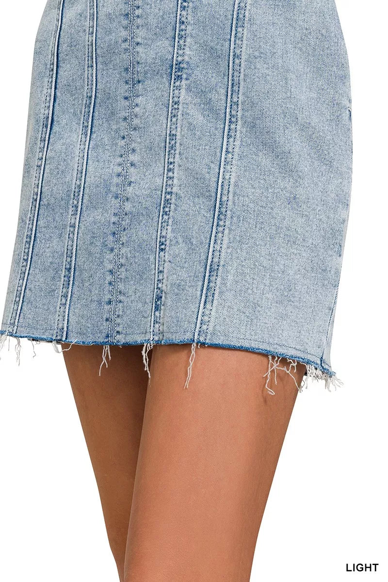 Women's Light-Wash Denim Spaghetti-Strap Dress With Exposed Seams — product view 11