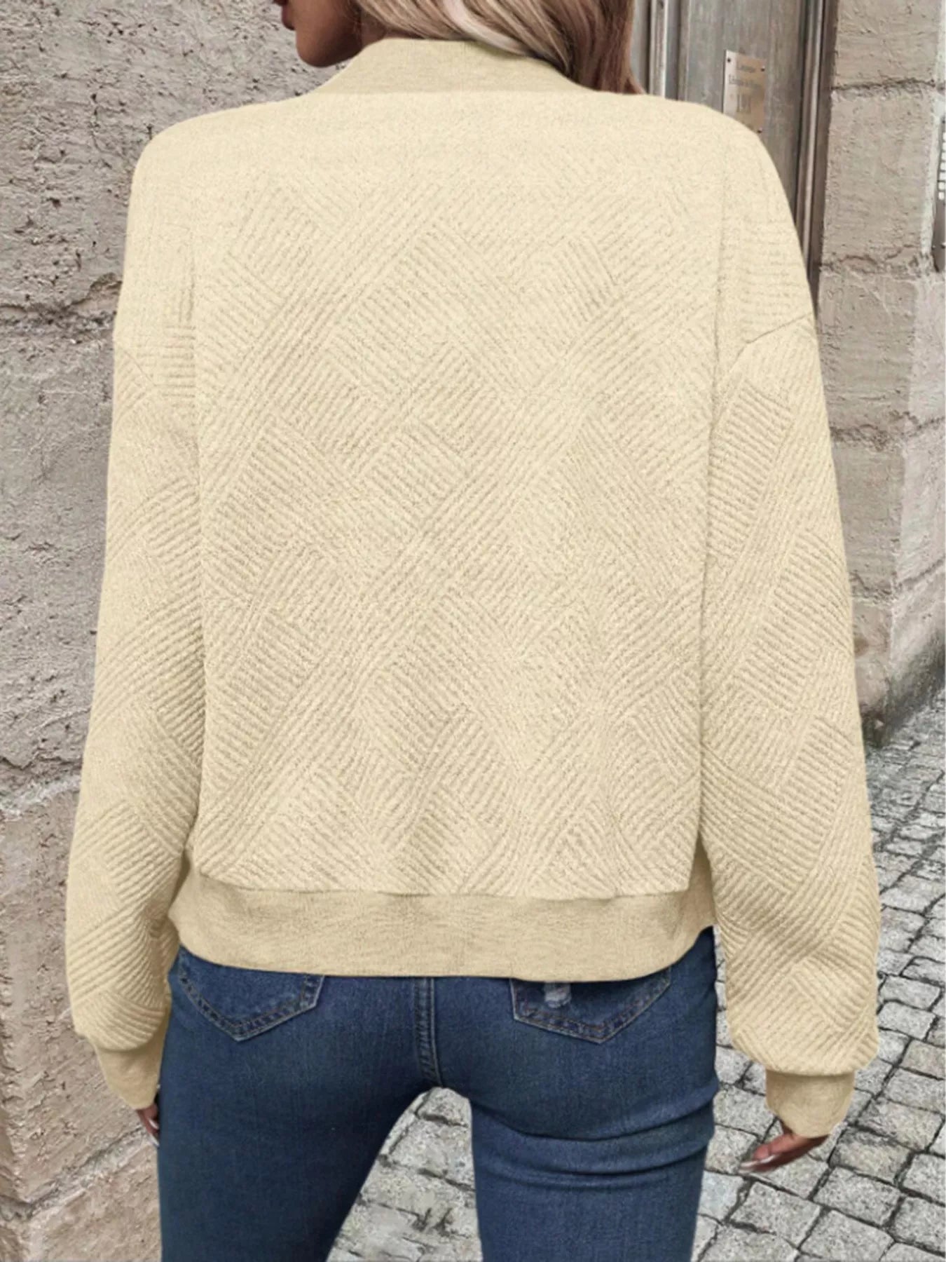 Trendsi Textured Knit Zip-Up Bomber Jacket -