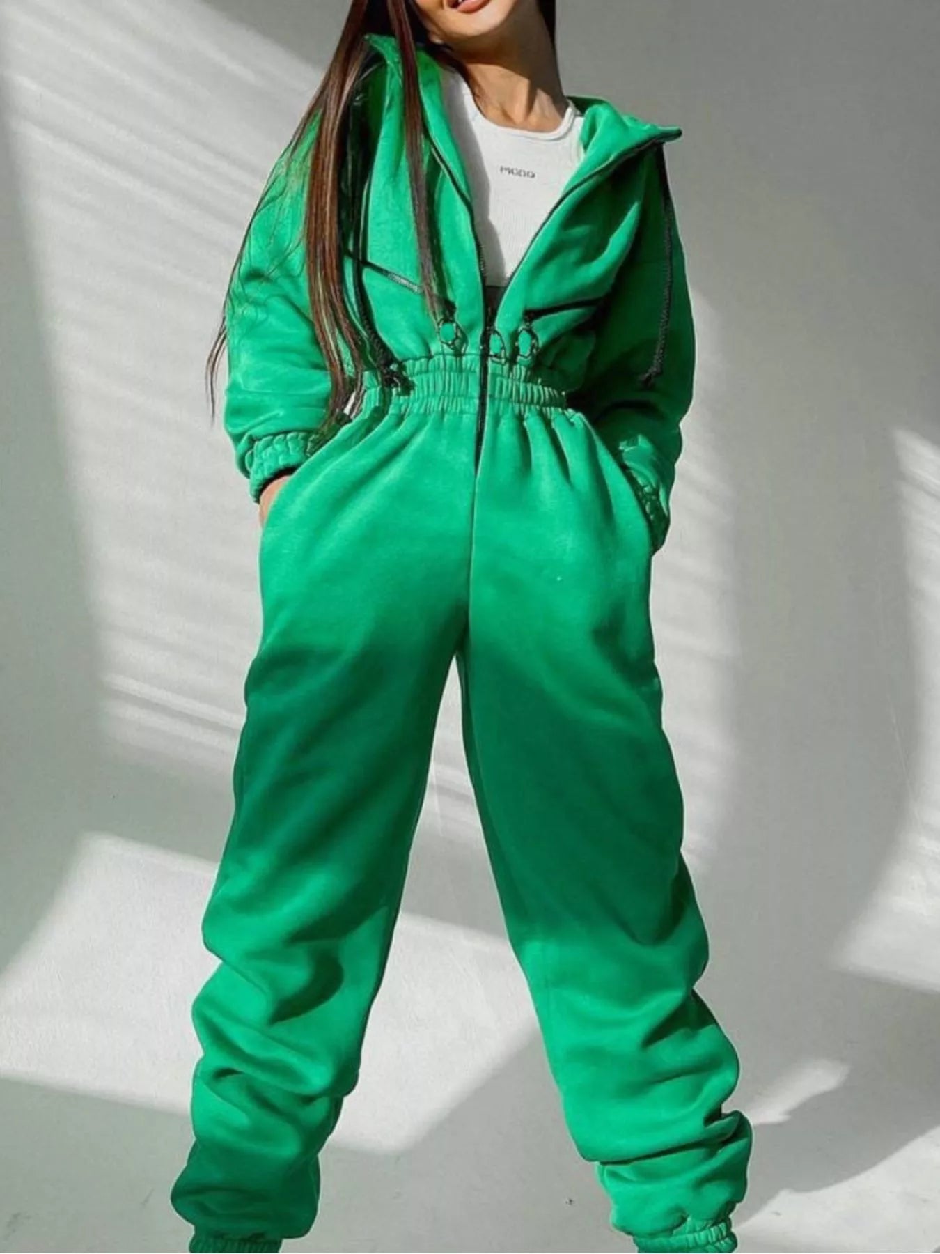 Trendsi Zip Front Dropped Shoulder Jumpsuit -