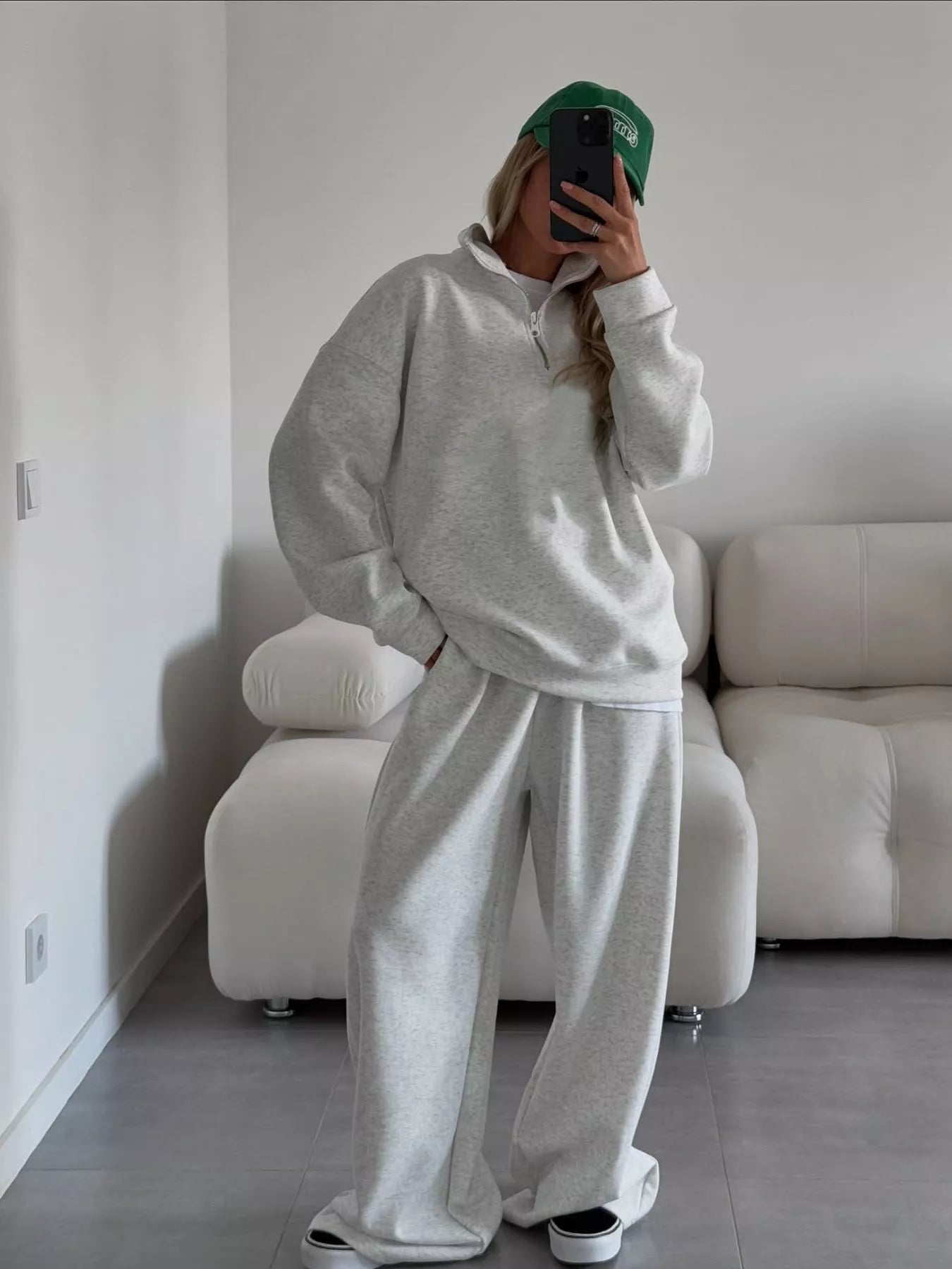 Trendsi Quarter-Zip Top and Wide-Leg Sweatpants Set -