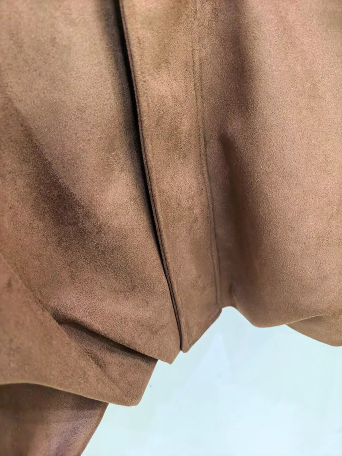 Faux Suede Collared Bomber Jacket — garment construction details