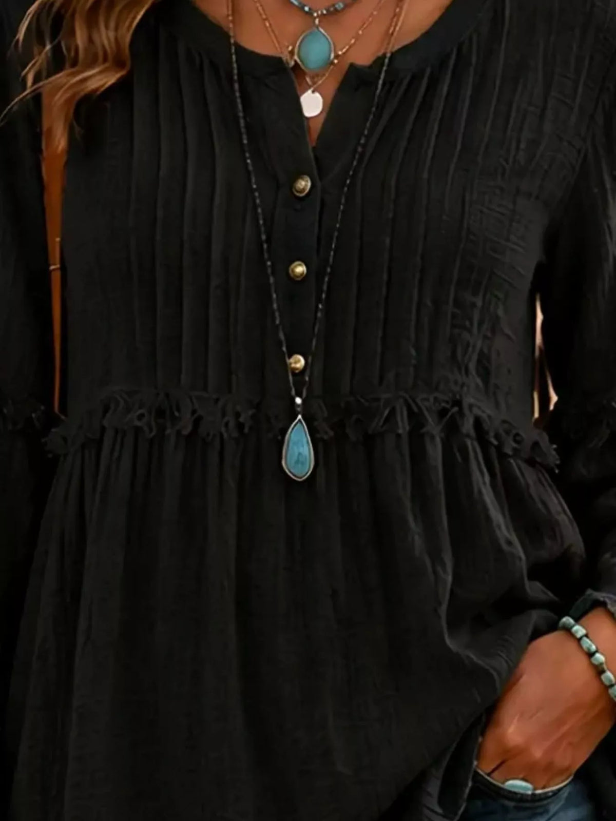 Trendsi Full Size Frill Notched Long Sleeve Blouse Plus Size -