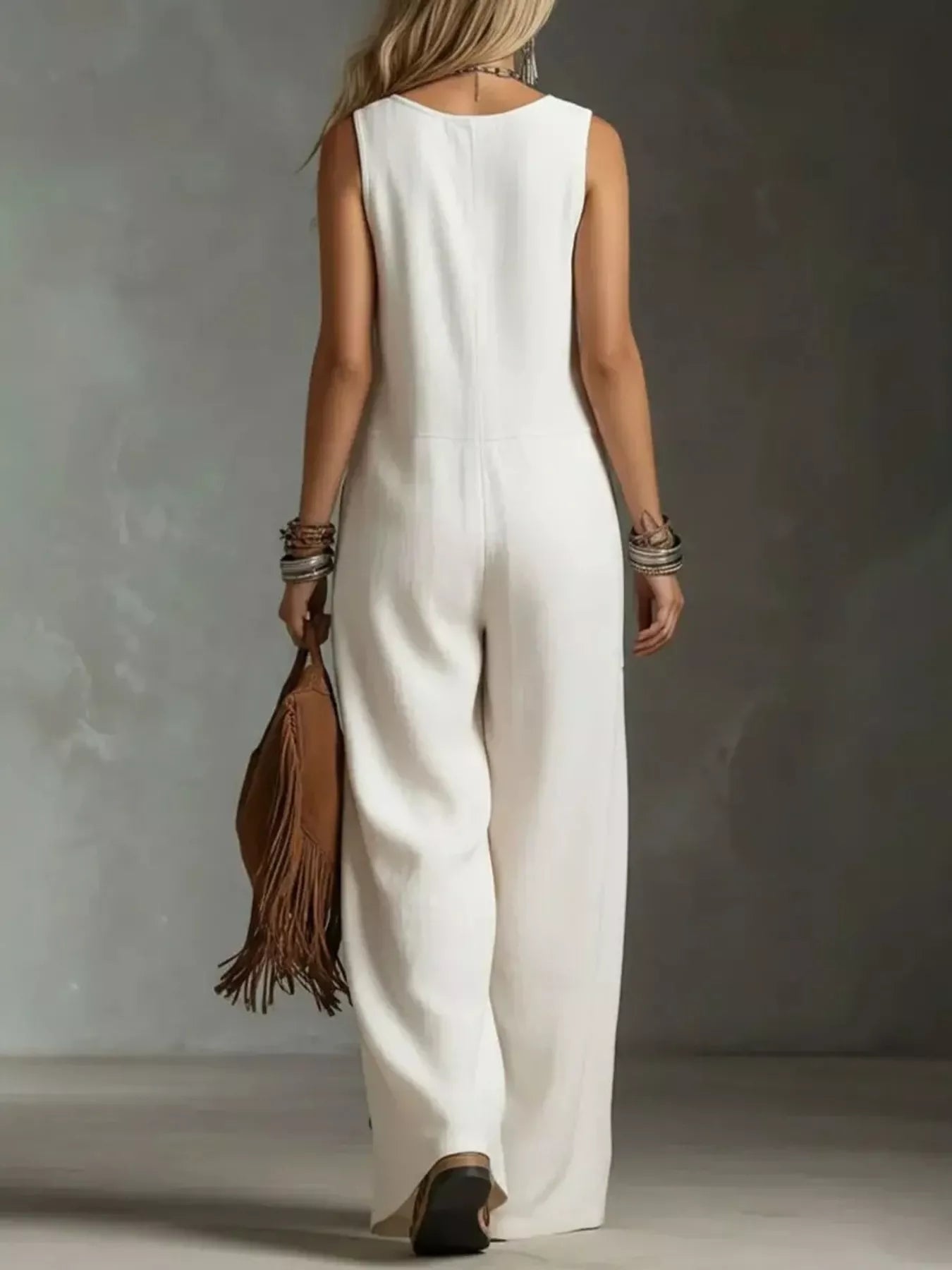 Trendsi Full Size Sleeveless Button-Down Wide-Leg Jumpsuit Plus Size -