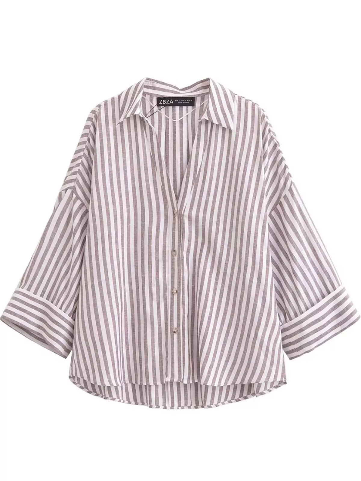 Gray Stripes button-up three-quarter sleeve shirt