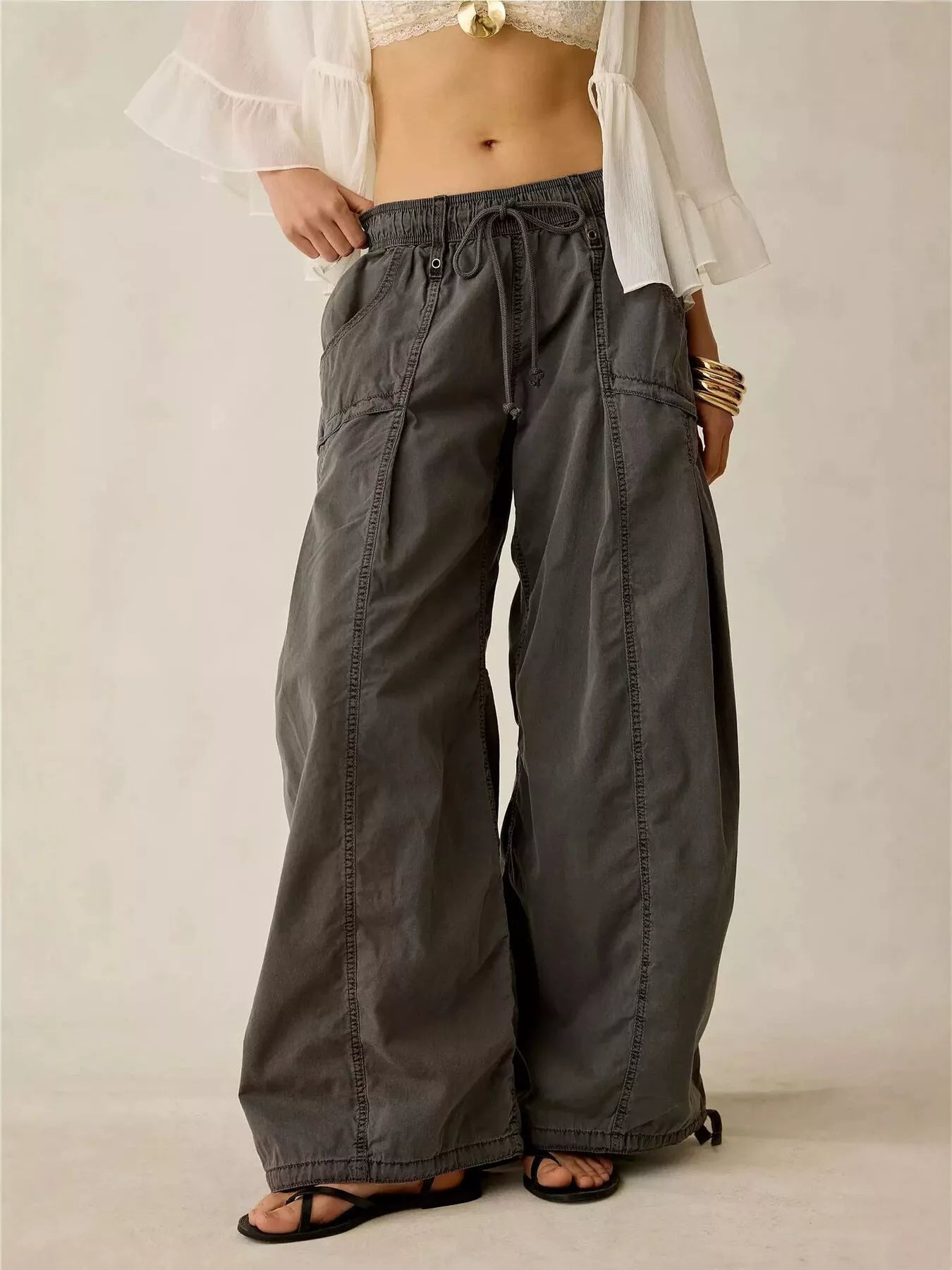 Trendsi High-Waisted Cargo Wide-Leg Pants -