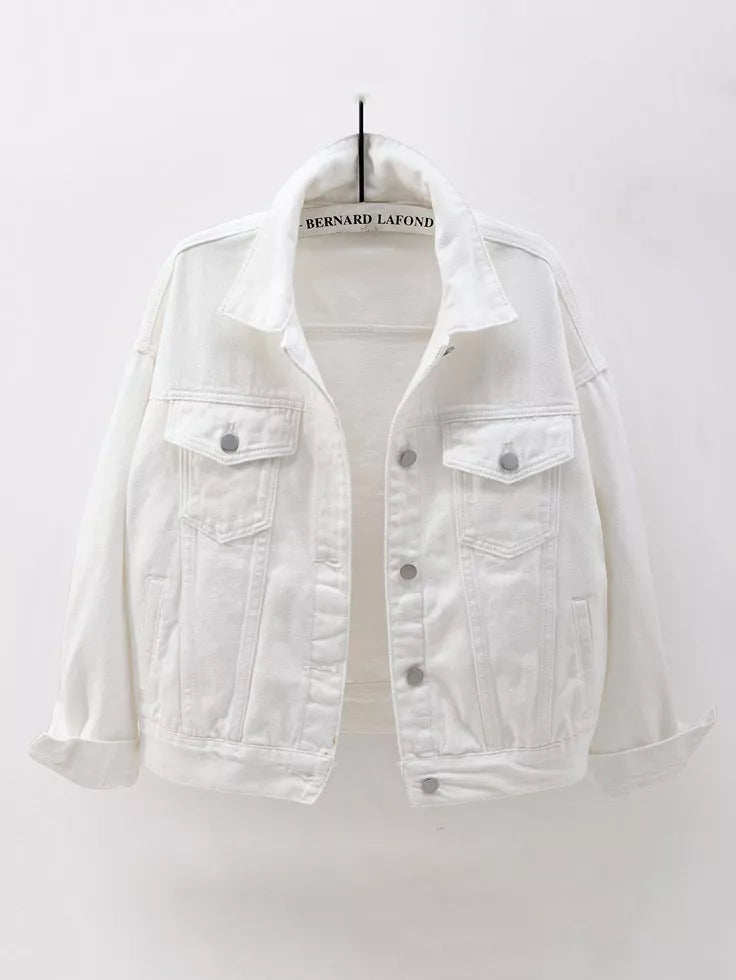 Button-Down Classic Cropped Denim Jacket — garment front