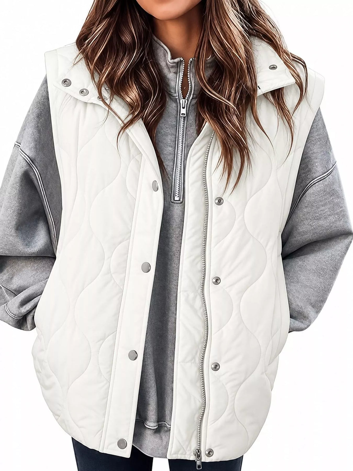 Quilted Snap-Front Vest — front view