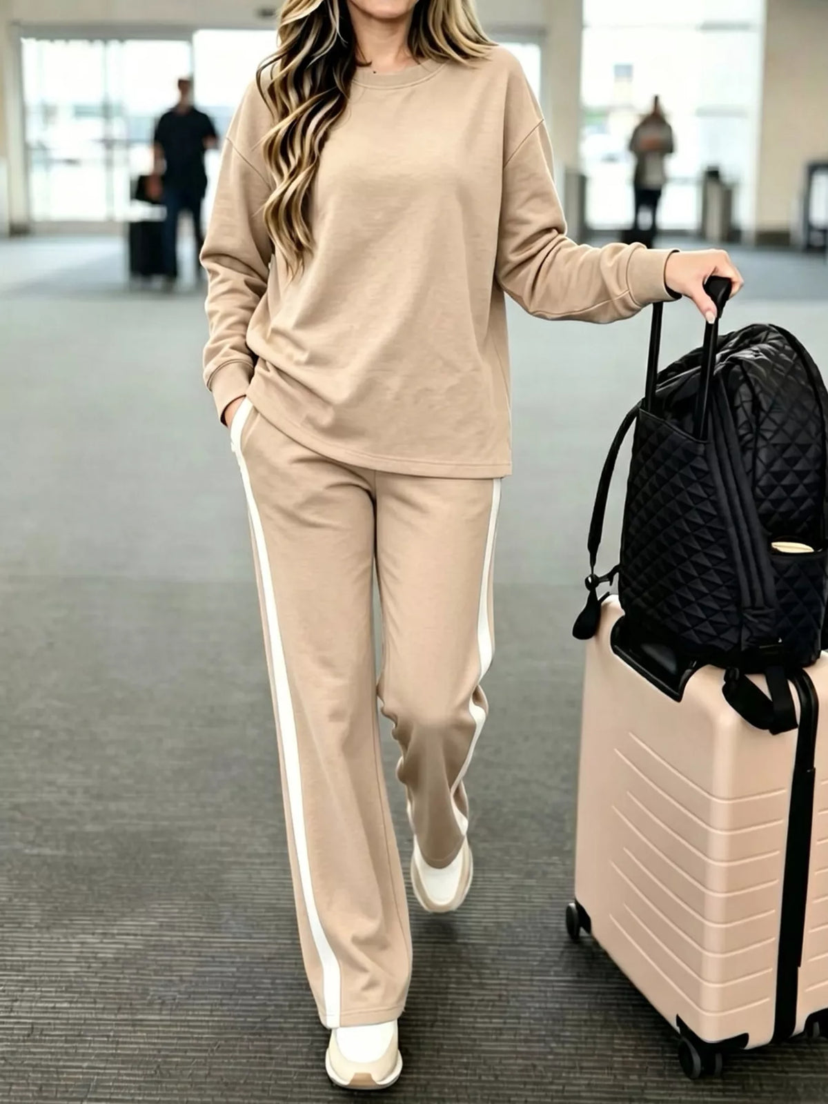 Top and Pants Set in khaki, front view