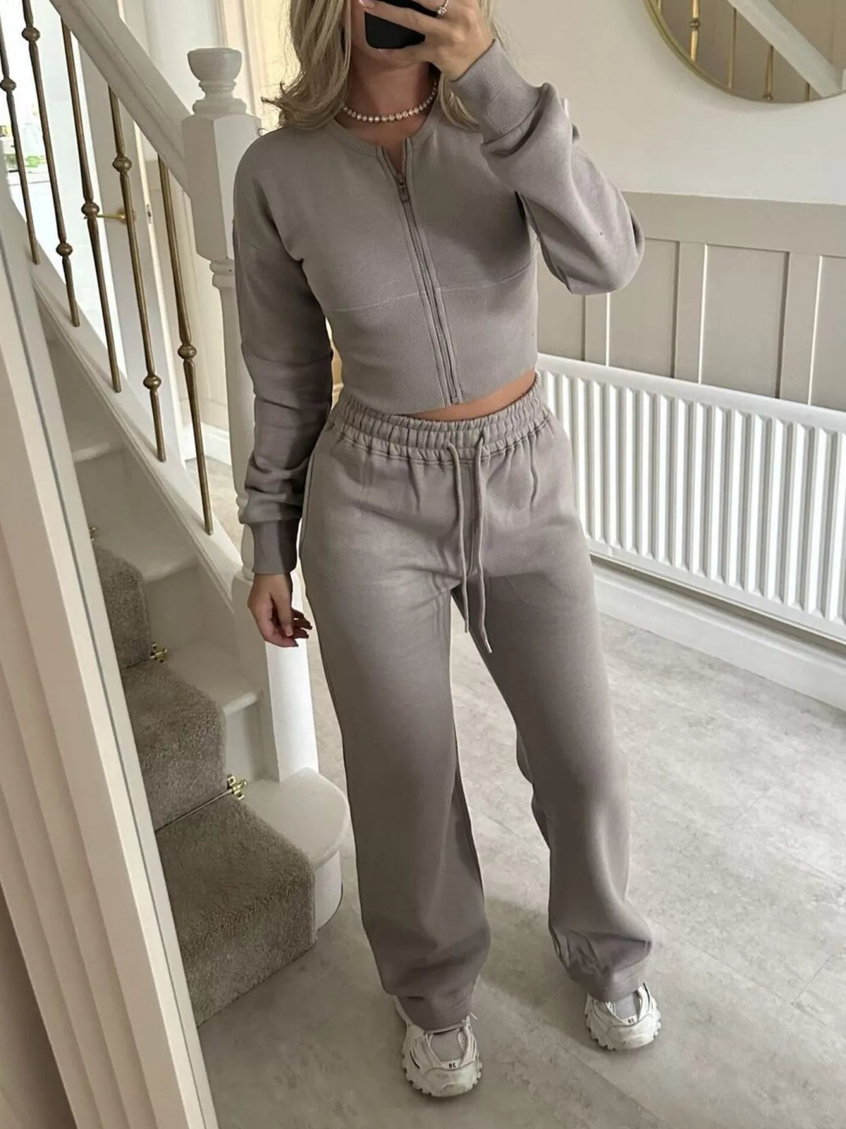 Trendsi Zip-Up Crop Hoodie and High-Waisted Pants Set -