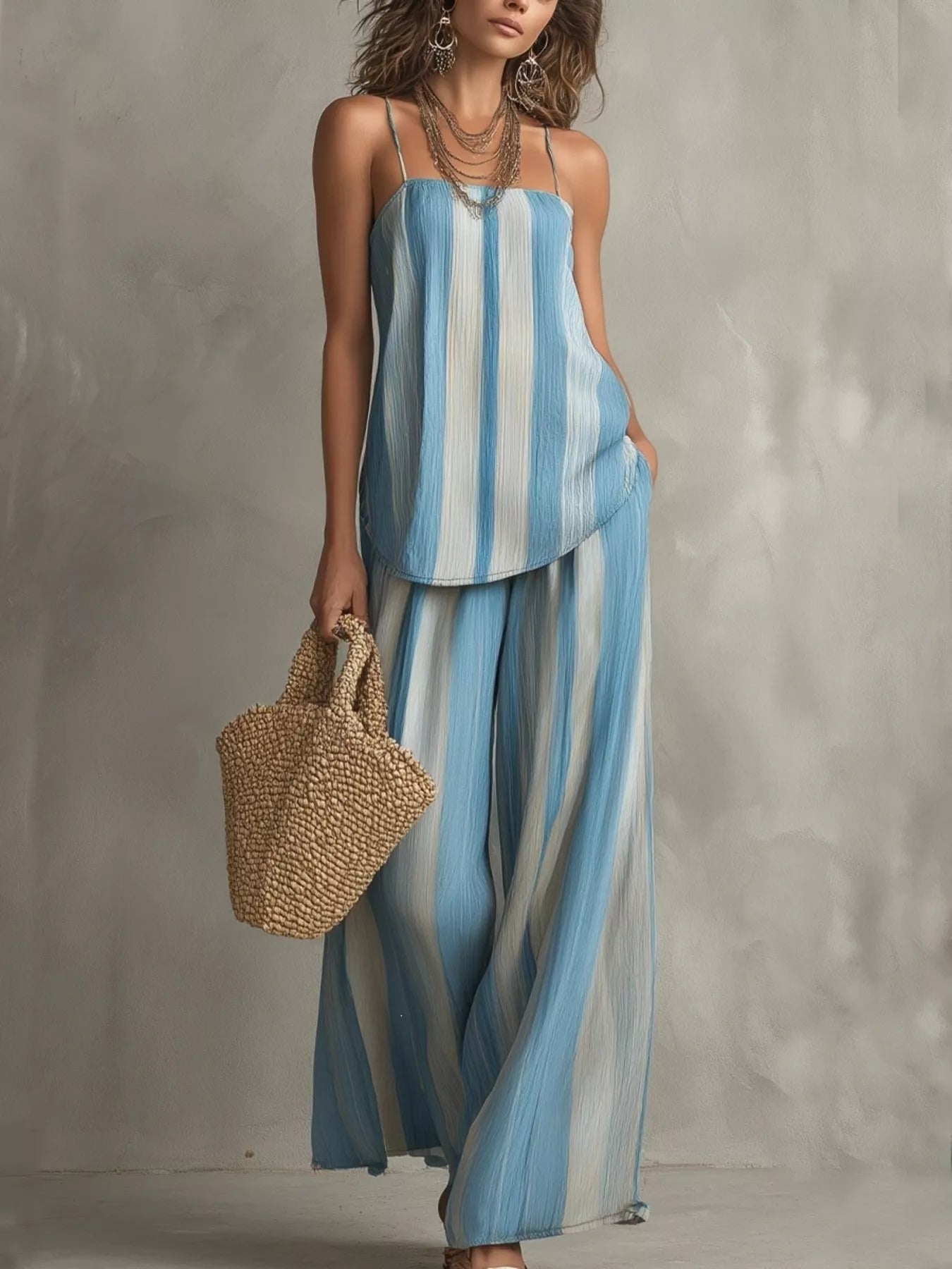 Trendsi Striped Cami and Wide Leg Pants Set -