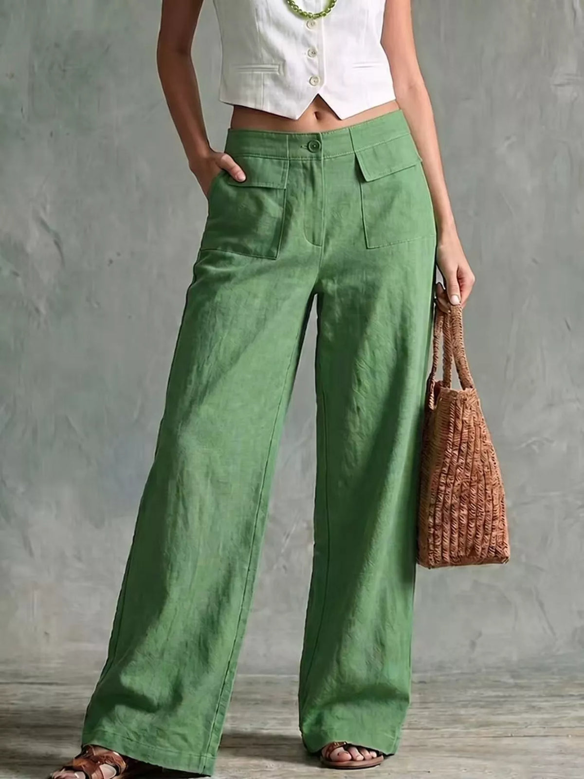 High-Waisted Wide-Leg Utility Pants, front view