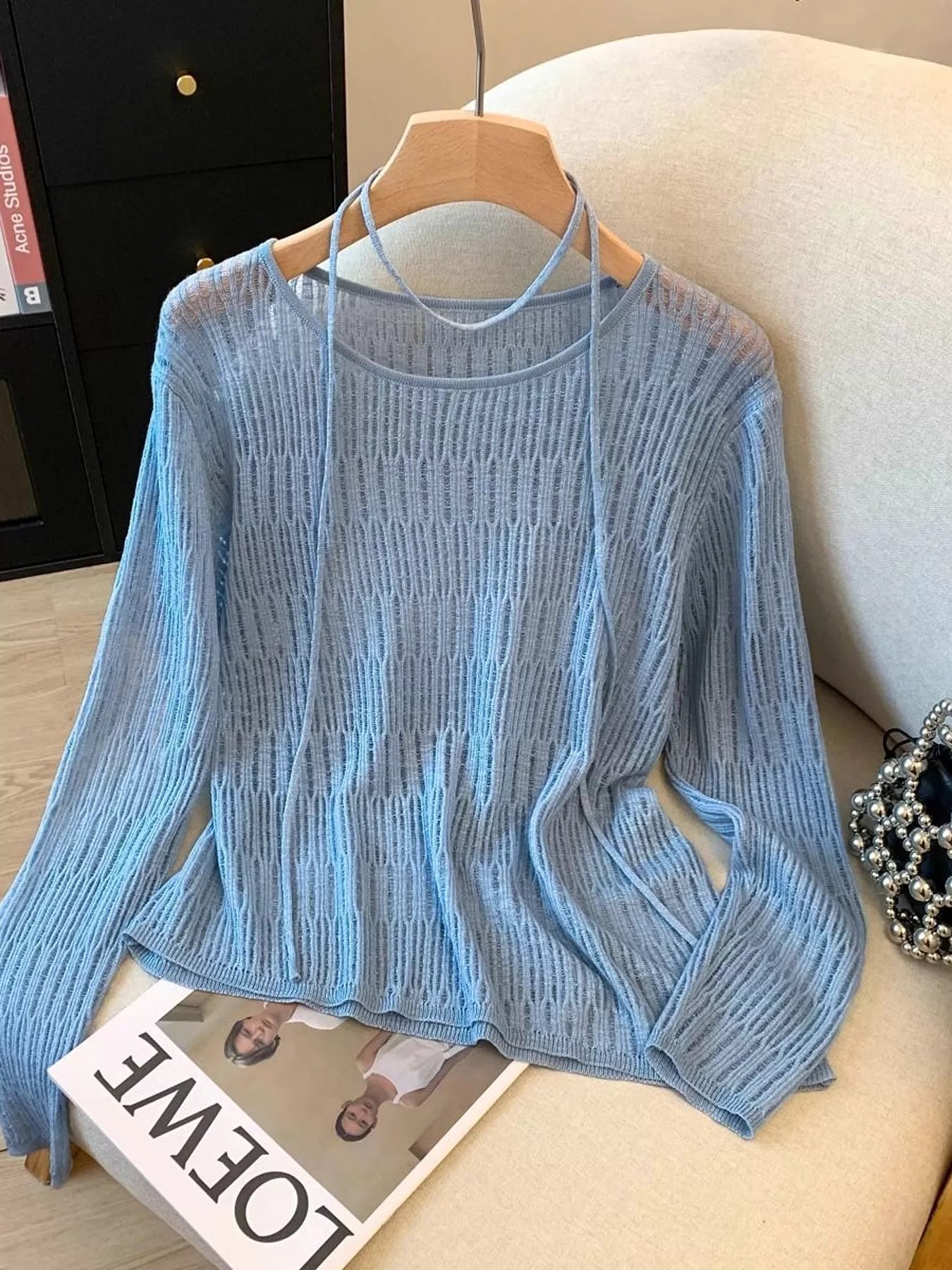 Trendsi Long Sleeve Knit Top with Tie Detail - Shirts