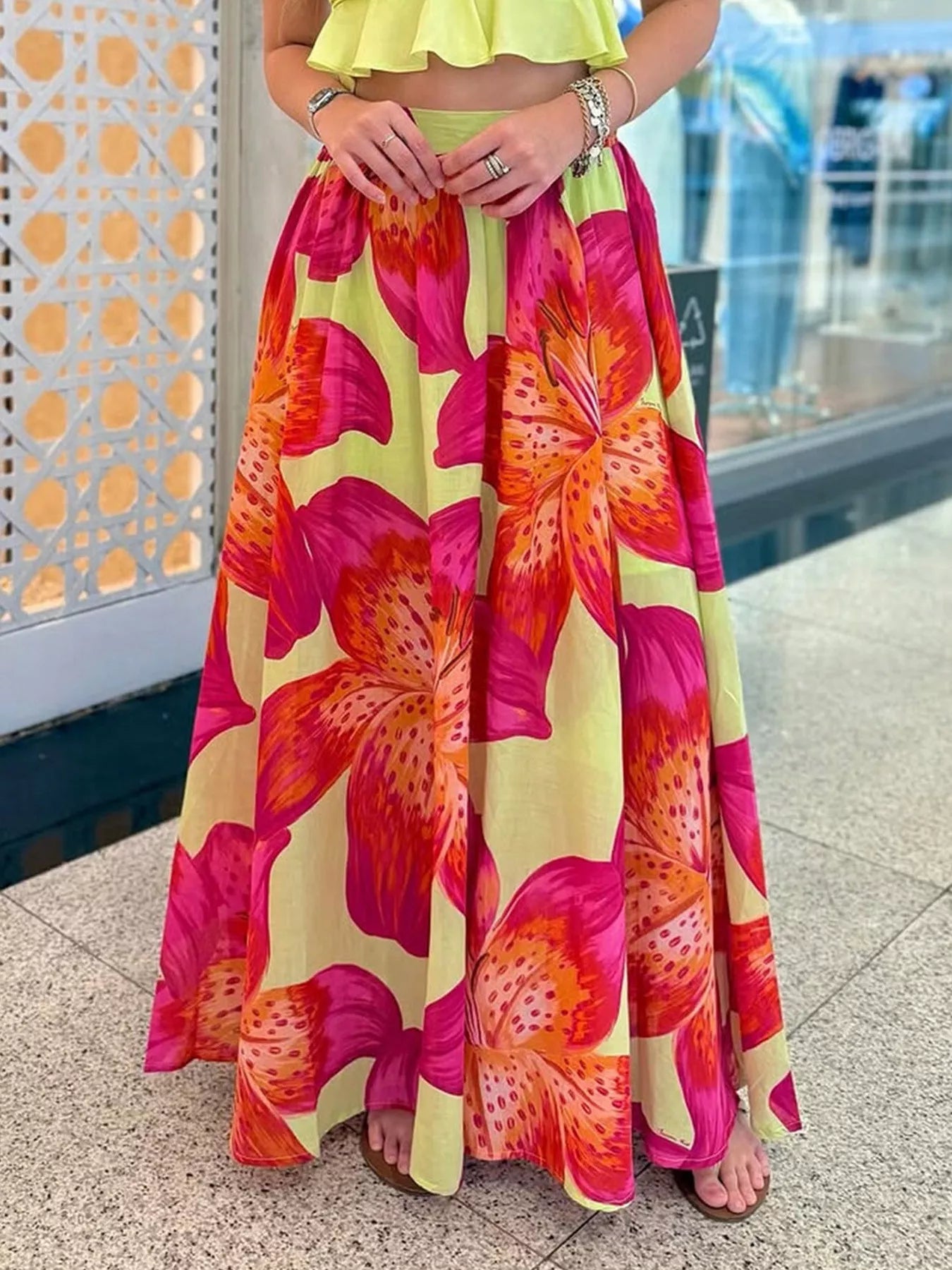 Trendsi Floral Print Flowy Maxi Skirt -