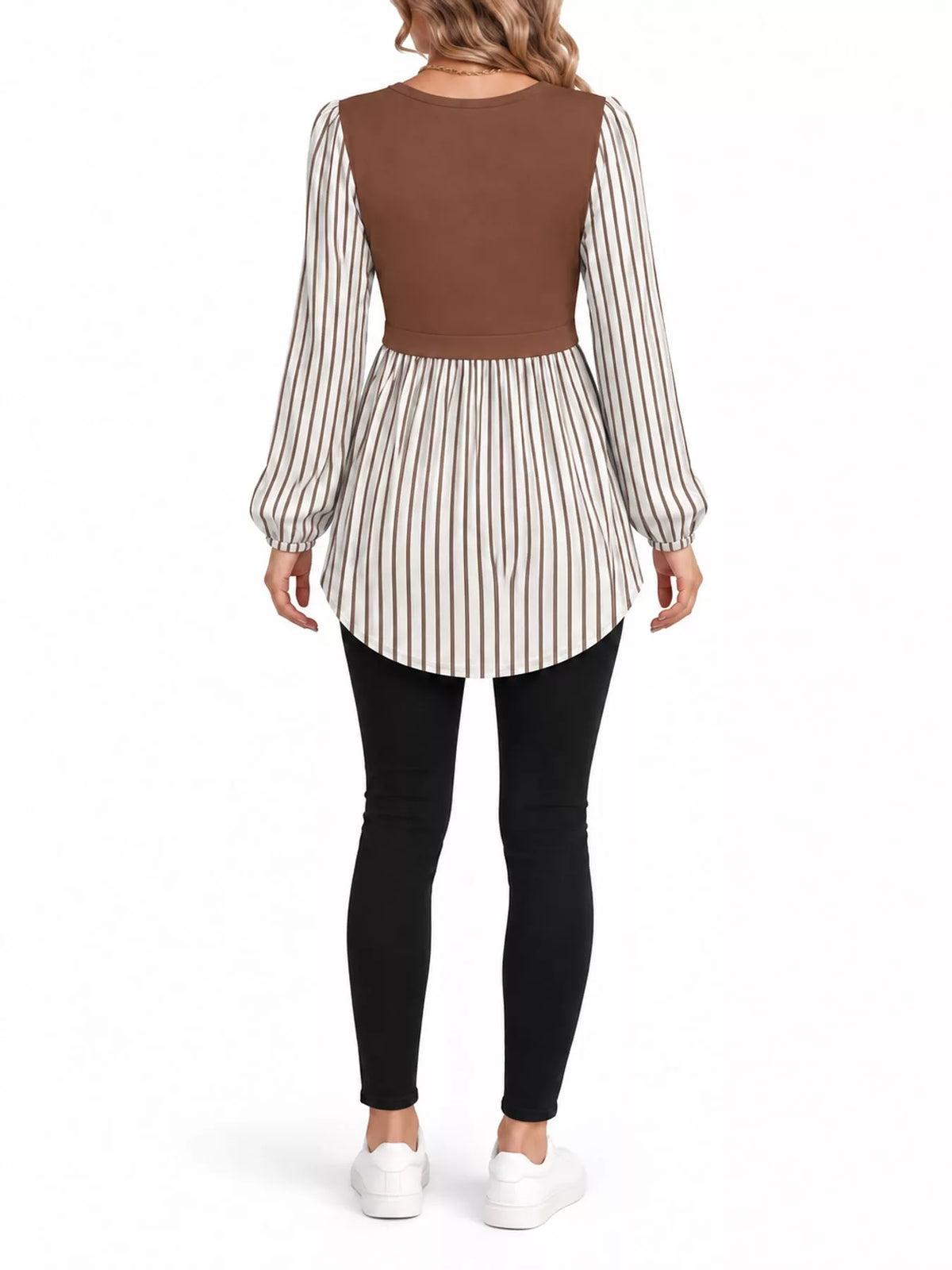 Contrast Panel Long Sleeve Tunic Blouse — back view