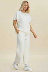 Trendsi Double Take Full Size Pearl Detail Round Neck Top and Pants Set -