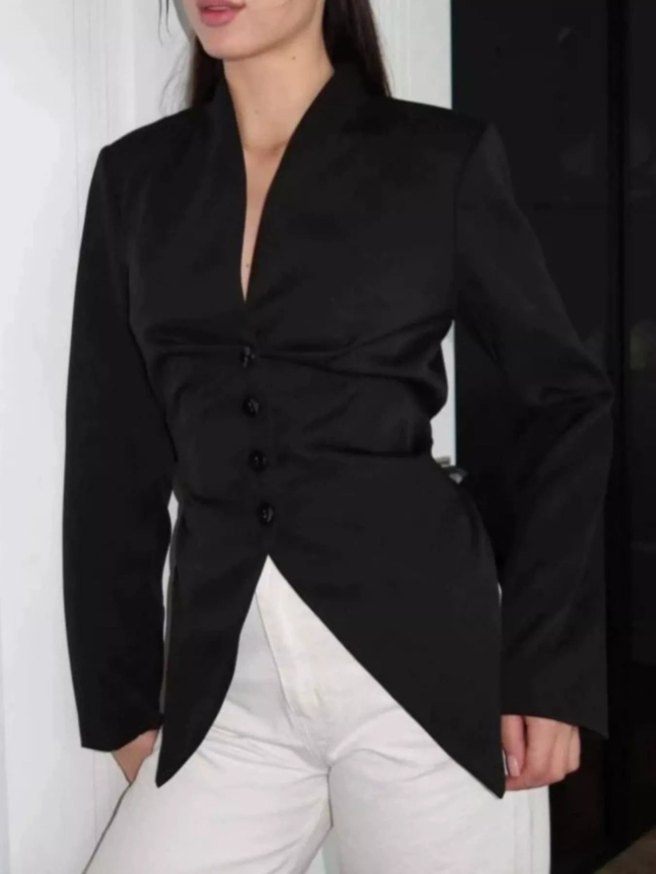 Trendsi Slim-Fit Asymmetric Hem Blazer -