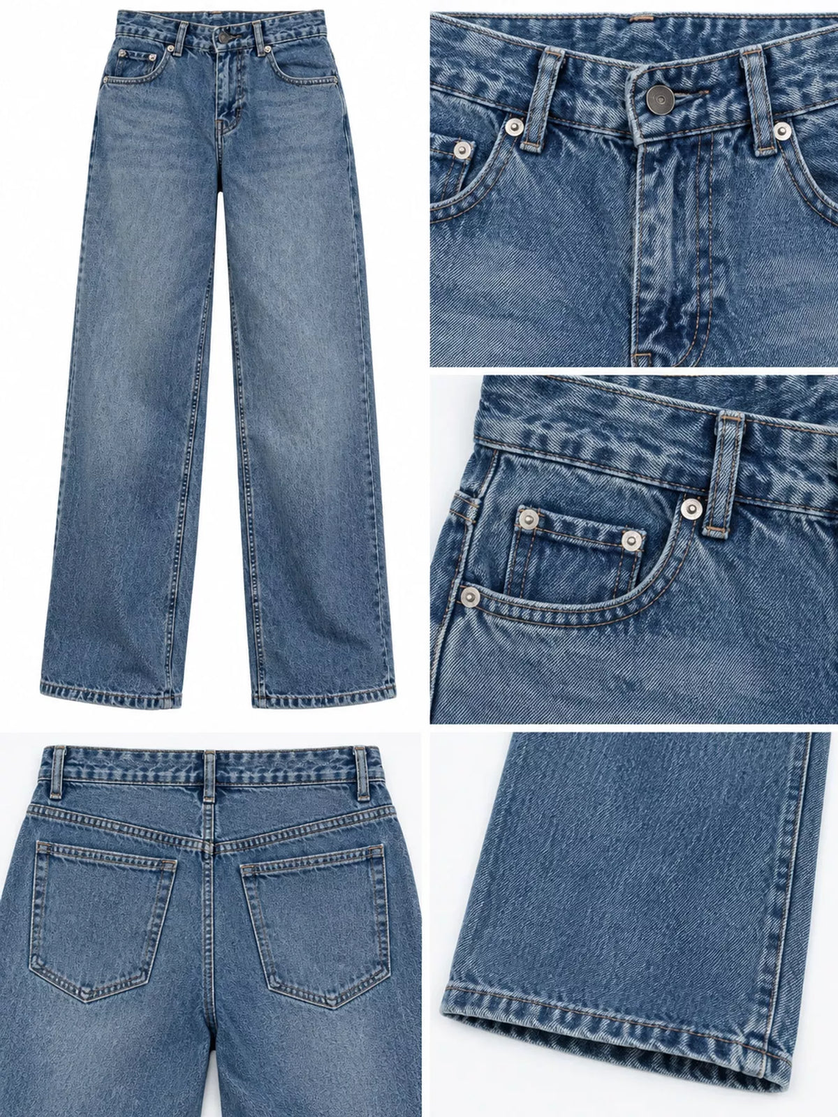 Wide-Leg Vintage Wash Jeans in blue, construction detail