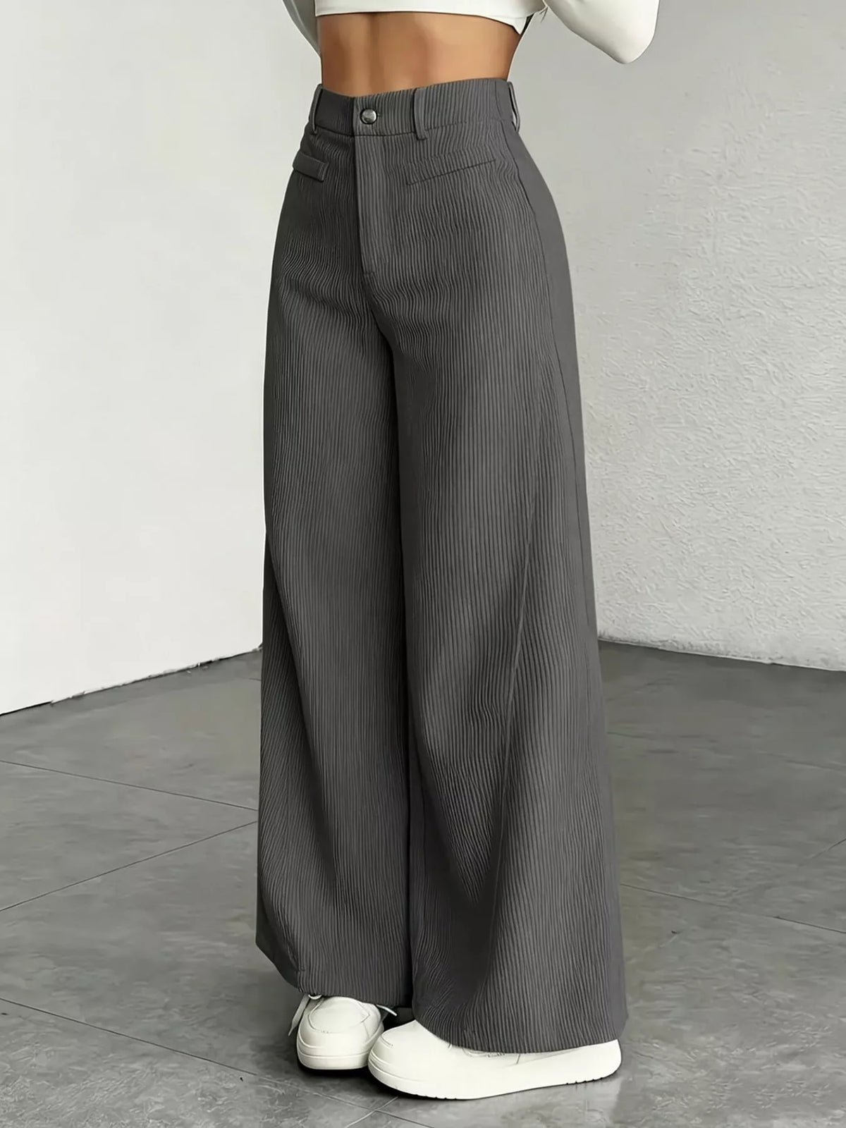 Dark Gray high-waisted wide-leg pants