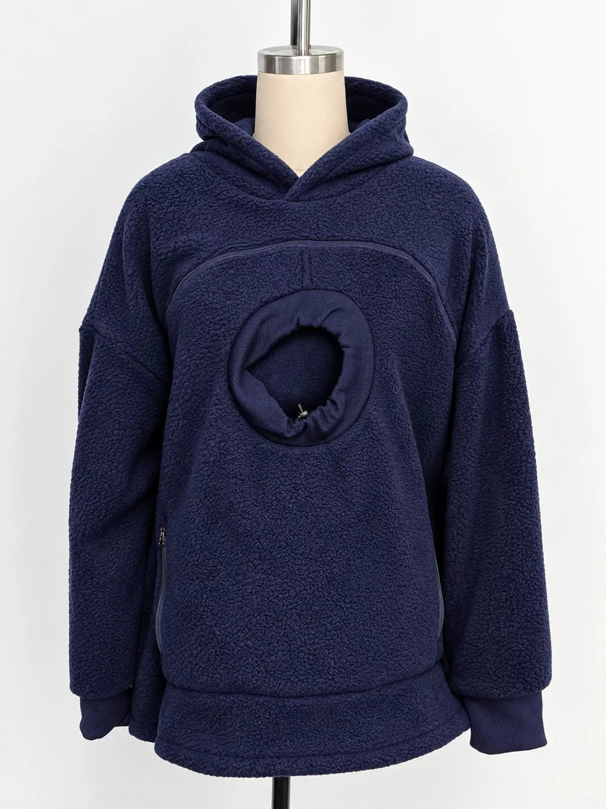 Pet-pouch hoodie, navy mannequin front