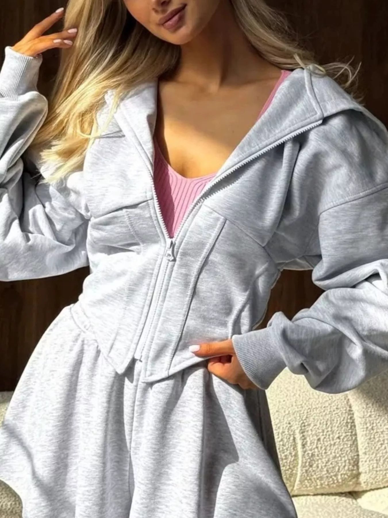 Trendsi Zip-Up Cropped Hoodie -