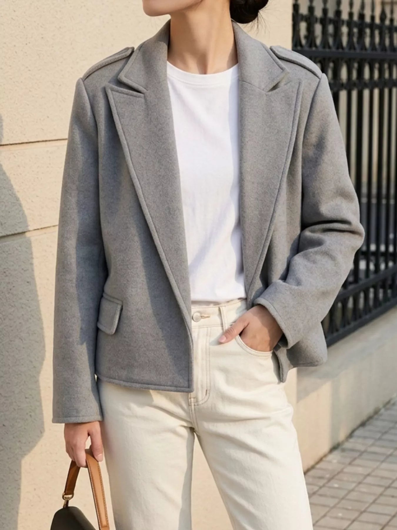 Trendsi Lapel Collar Cropped Outerwear -