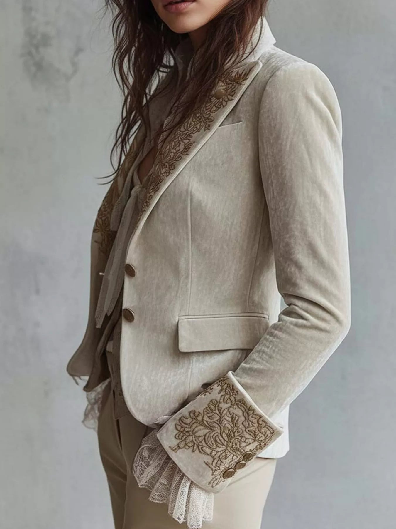 Trendsi Embroidered Velvet Long Sleeve Blazer -