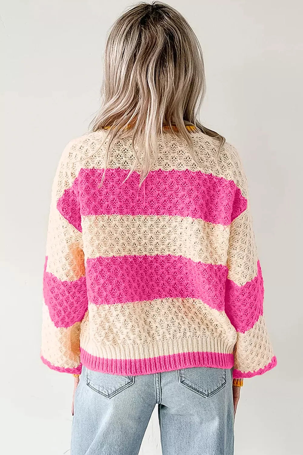 Trendsi Stripe Striped Colorblock Texture Drop Shoulder Sweater -
