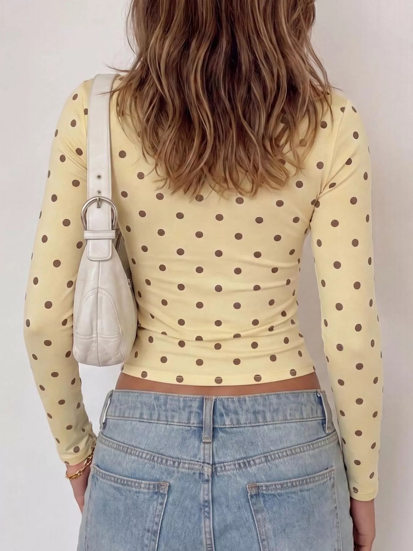Trendsi Long Sleeve Polka Dot Slim Fit T-Shirt -