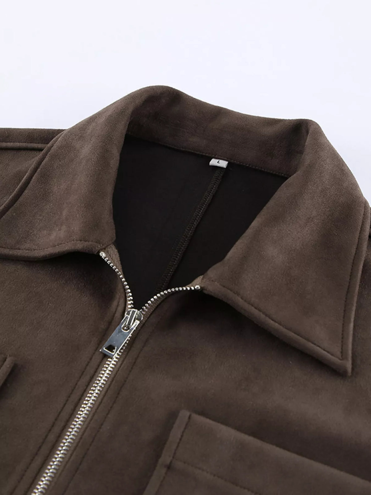 Faux Suede Utility Jacket with Front Pockets, collar detail