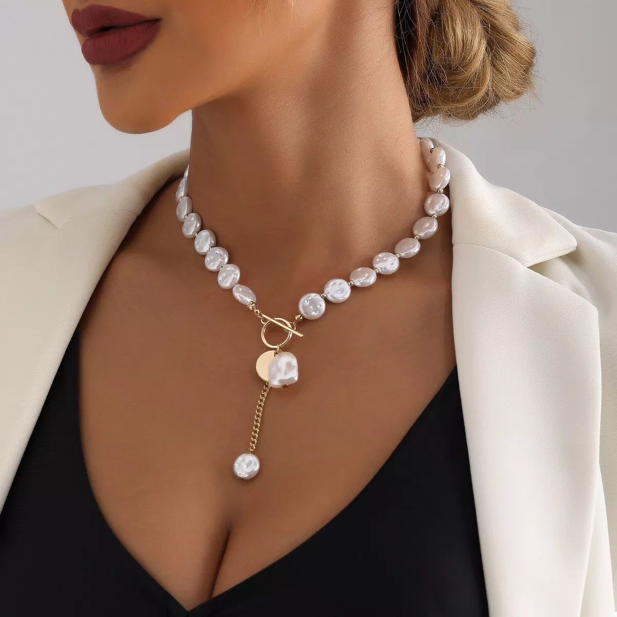 Trendsi 18K Gold-Plated Pearl Drop Necklace -
