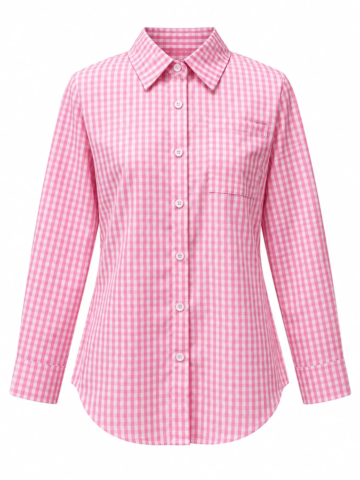 Pink and white plaid button-down shirt