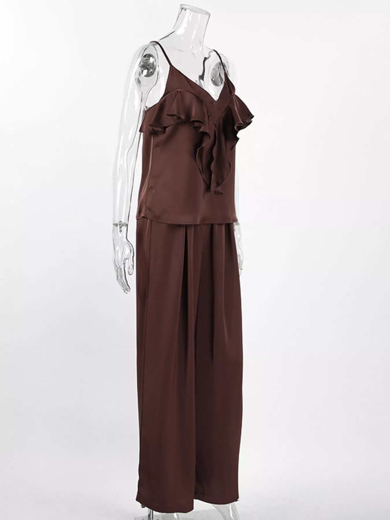 Trendsi Ruffle V-Neck Cami and Wide-Leg Pants Two-Piece Set -