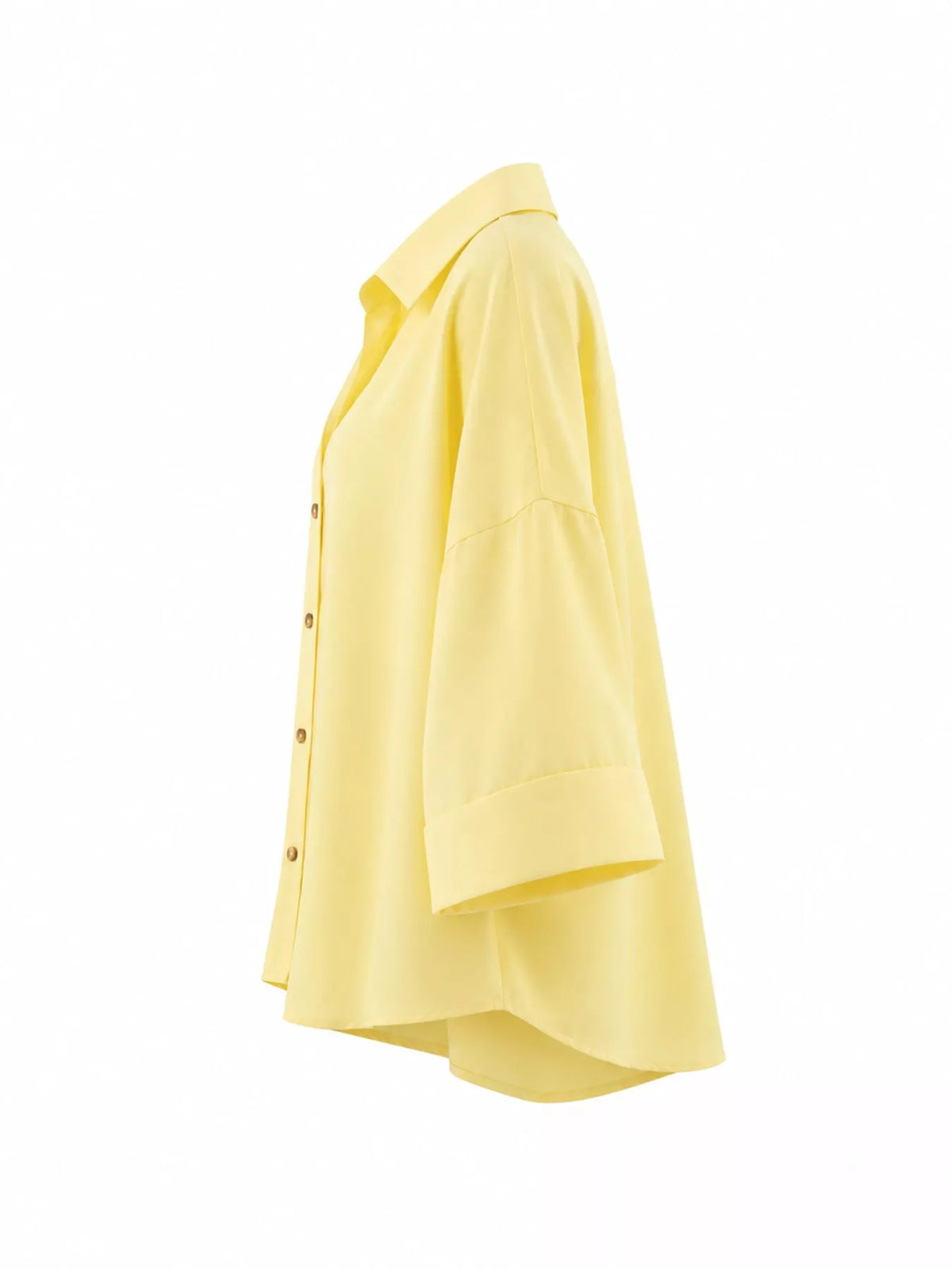 Yellow button-up three-quarter sleeve shirt
